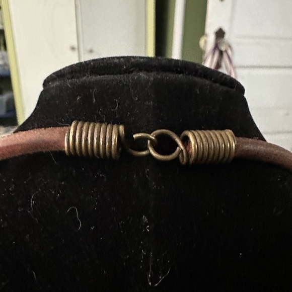 Vintage Bohemian Leather Bead Choker Necklace Women's 1970s - Picture 6 of 6